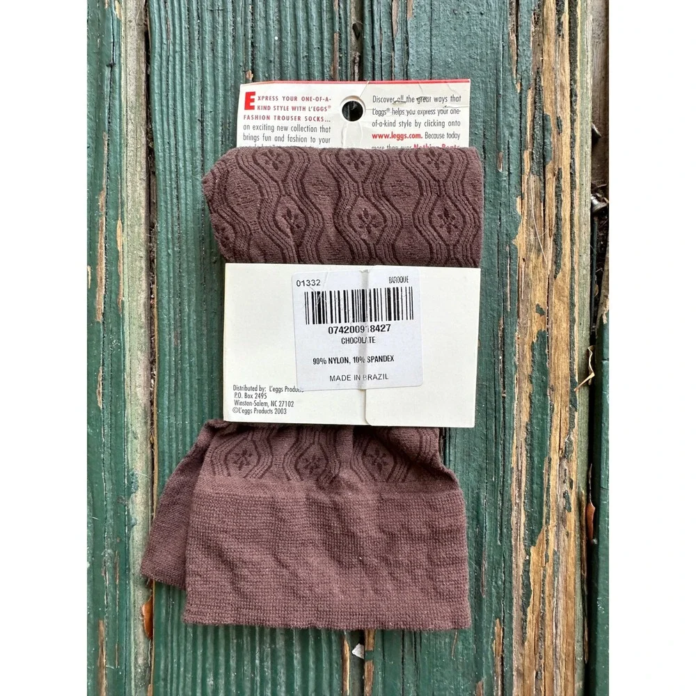 L'eggs Fashion Trouser Socks Chocolate Baroque Pattern One Size Brown Knee High